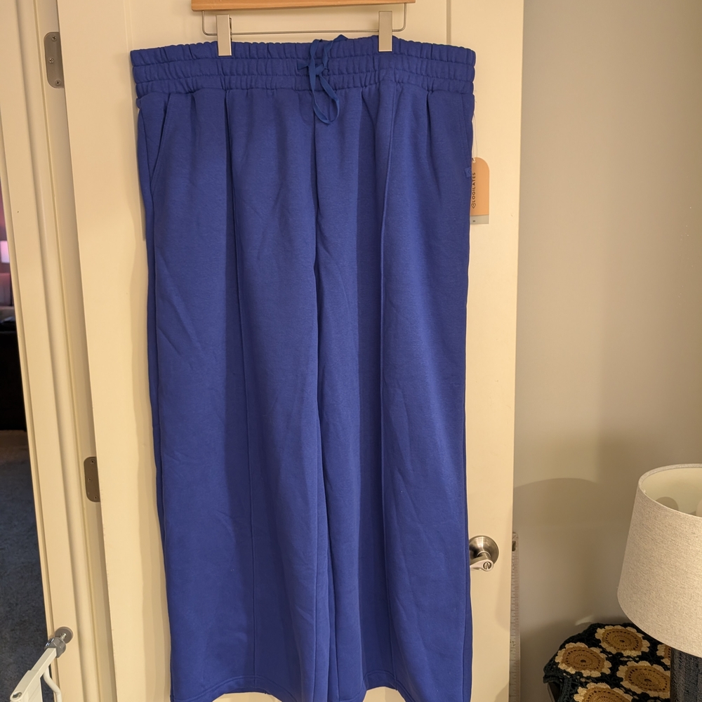 NWT Blogilates Women's Wide Leg Pants in Blue Pockets 3X